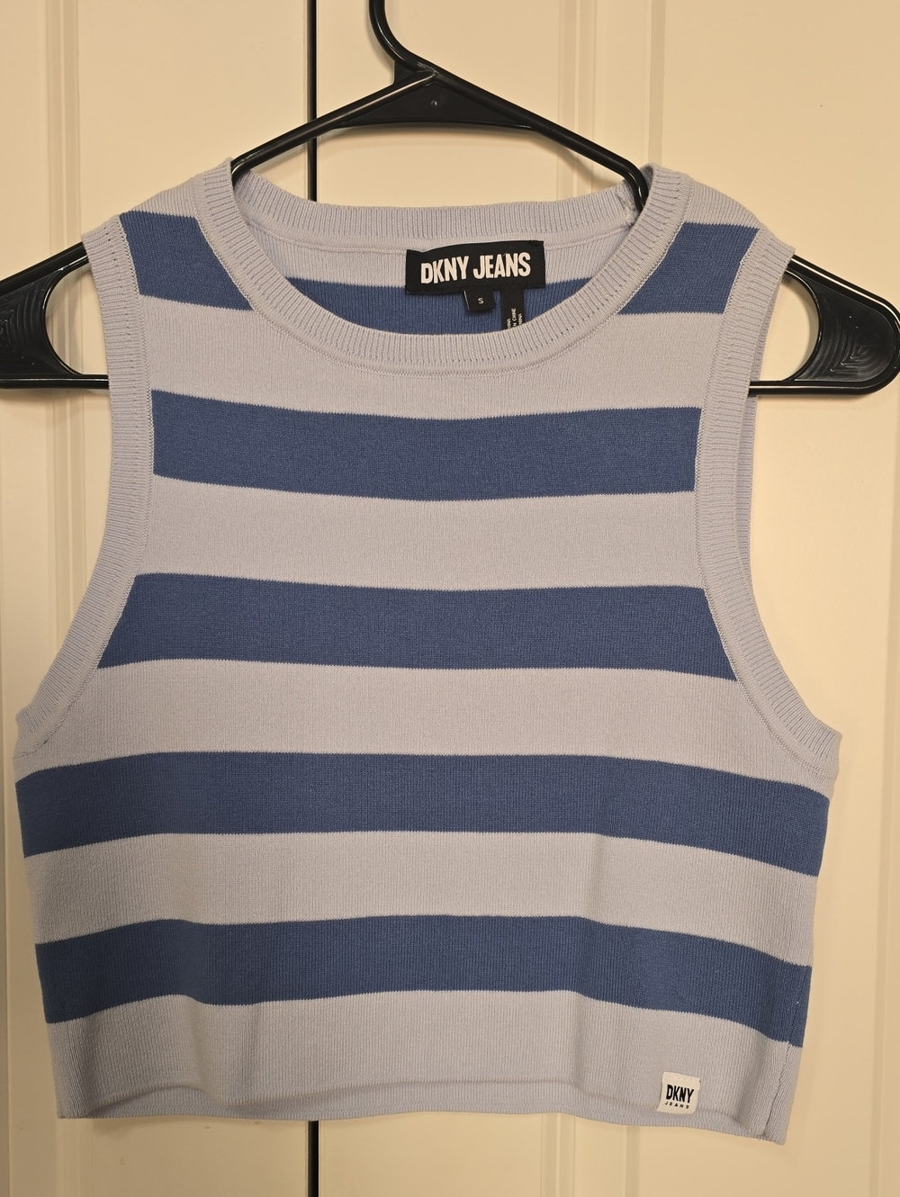 DKNY Light Blue and Mid Blue Striped Knit Tank